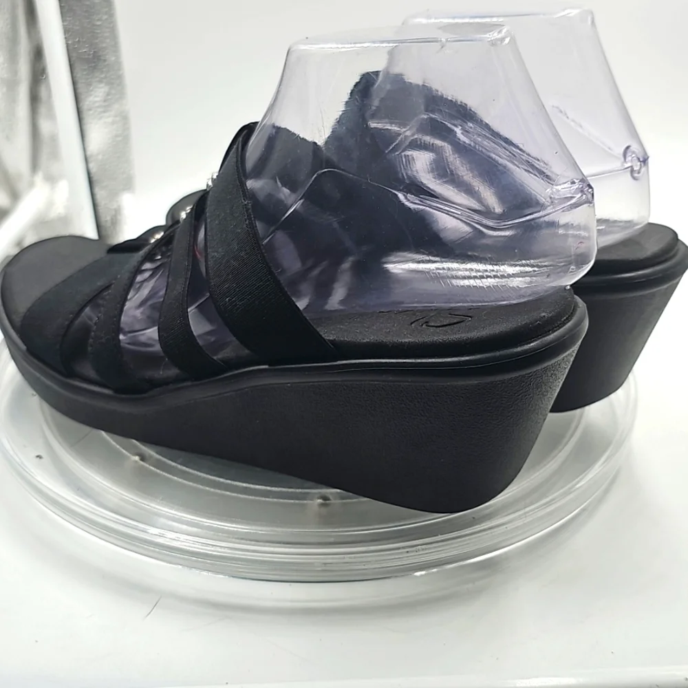 I Skechers Women's Black Luxe Foam Sandals Bling RHINESTONE Sz 9